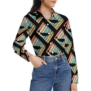 Vintage stijl Narwal damesshirt lange mouwen button down blouse casual werk shirts tops M