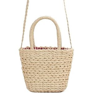 Mode Vrouwen Handtassen Rotan Rieten Stro Geweven Crossbody Schouder Strand Tas, Beige