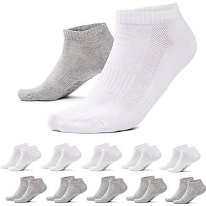 MOUNTREX Sneakersokken (10 paar) voor Dames en Heren - Sportsokken, Sneaker Sokken, Enkelsokken (39-42, Wit/Grijs)