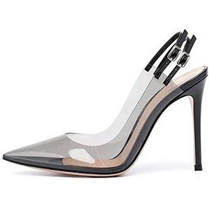 High Heels Mode Stiletto Hoge Hak Puntschoen Transparant PVC Enkele Schoenen Zwart Lakleer Dames Grote Maat-black||44
