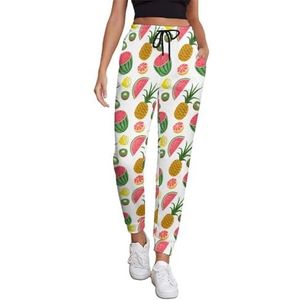 Watermeloen Ananas Kiwi Citroen Joggingbroek voor dames, hardloopbroek, vrijetijdsbroek, elastische taille, lang met zakken