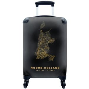 MuchoWow® Koffer - Noord-Holland - Kaart - Black and gold - Past binnen 55x40x20 cm en 55x35x25 cm - Handbagage - Trolley - Fotokoffer - Cabin Size - Print