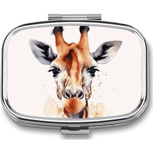 Stijlvolle Dier Aquarel Giraffe Pil Organizer Reizen Pillendoos 2 Compartiment Dagelijks Vierkante Medicijncontainer met Spiegel Wekelijkse Draagbare Pillendispenser Gevallen voor Portemonnee Pocket
