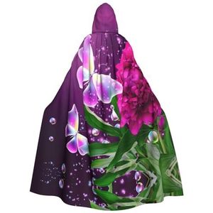 Womens Mens volledige lengte carnaval cape met capuchon cosplay kostuums mantel, 185 cm mooie paarse vlinder bloemen