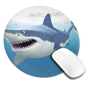 Witte haaienprint muismat rond met antislip rubberen basis computer muismat leuke muismat voor kantoor thuis