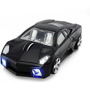 ECOiNVA voor Lamborghini draadloze sportwagen muis computer gaming muizen spiegel schilderij oppervlak AA batterij aangedreven 2,4 GHz USB-adapter glanzende muis (zwart)