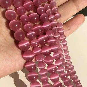 4/6/8/10/12mm Roze Kleur Cat Eye Opaal Kralen Natuursteen Glas Losse Kralen voor Sieraden Maken DIY Armbanden Accessoires 15''-roze kleur-8mm 46 stks kralen