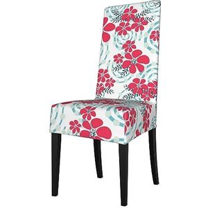 Rode en blauwe winterbloemen, stoelhoezen, stoelbeschermer, stretch eetkamerstoelhoes, stoelhoes voor stoelen