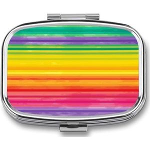 Regenboog Gekleurde Gestreepte Pillendoos voor Vrouwen Mannen Pocket Vierkante Pil Case Decoratieve Doos Geneeskunde Vitamine Metalen Pil Organizer Draagbare Pillenhouder voor Reizen Uniek Gift