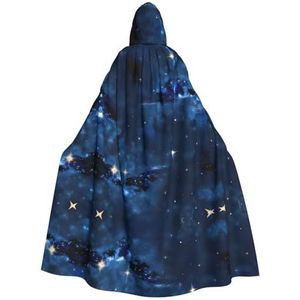 Bxzpzplj Blauwe Galaxy mantel met capuchon voor mannen en vrouwen, volledige lengte Halloween maskerade cape kostuum, 185 cm