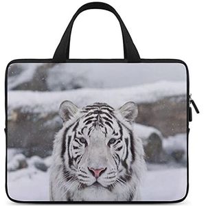 Witte Tijger Sneeuw Laptop Sleeve Bag Casual Computer Beschermhoes Slanke Tablet Draagtas Met Handvat 15 inch