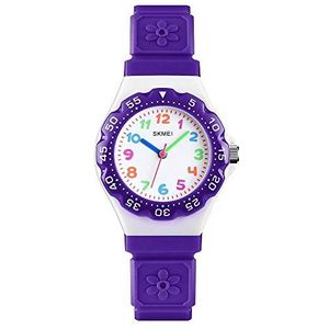 SKMEI Kids Jongens Meisjes Kinderen Eerste Horloge Gemakkelijk Te Vertellen Tijd Leren 4 Kleuren Horloge Clear Dial Kleurrijke Uur Markers, Paars, riem