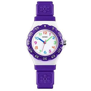 SKMEI Kinderen Jongens Meisjes Kinderen Eerste Horloge Gemakkelijk Te Vertellen Tijd Leren 4 Kleuren Horloge Clear Dial Kleurrijke Uur Markers, Paars, riem