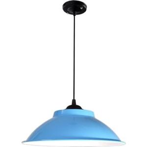 TONFON Vintage metalen blauwe kroonluchter industriële stijl hanglamp enkele kop restaurant hanglamp for keukeneiland woonkamer slaapkamer nachtkastje eetkamer hal plafondlamp(Color:Blue,Size:38cm)