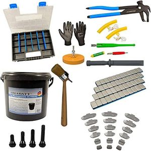 336 stuks. Bandenmontagepasta zwart set balanceer-kleefgewichten rubberen ventielen gereedschapset foliegum ventieldraaier ventieltrekker borstel