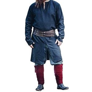 Viking-tuniek middeleeuwse kleding LARP Lennart zwart, zwart, XXL