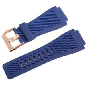 INEOUT 33mm * 24mm Zwart Blauw Siliconen Rubber Horlogeband Pin Sluiting Duiker Hars Band Compatibel Met Bell Ross BR01 BR03 Horloge (Color : Blue Rose Buckle, Size : 24mm)