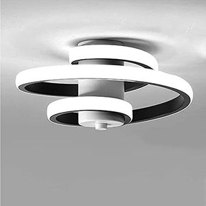 Plafondlamp in spiraalvorm, LED, Scandinavische stijl, modern, wit, zwart, klein, voor entree, hal, keuken, woonkamer, balkon, 18 W, koudwit (zwart)
