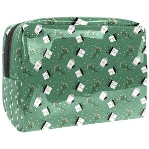 Cosmetische zakken draagbare make-up tas voor vrouwen - PVC reizen schoonheid rits organizer tas (groen geschenkpakket & handschoenen)