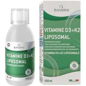 Bandini® Vitamine D3 K2 Liposomaal, Hoog gedoseerd biologisch beschikbaar voedingssupplement voor het immuunsysteem, versterkt spieren, botten en tanden, Vitamine D3+K2 Vloeibaar 250 ml met doseerdop