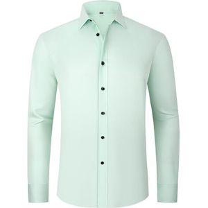 Overhemden, Strijkvrij, Anti-kreuk Overhem D, Stretch Overhemden, Kreukvrij Overhem D Met Knoopsluiting Voor Heren VooDe Zomer (Groen-B,S)