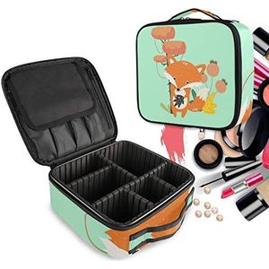 Oranje Cartoon Fox Make-up Bag Toilettas Rits Make-up Cosmetische Tassen Organizer Pouch voor Gratis Compartiment Vrouwen Meisjes