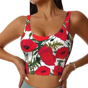 Poppy Bloem Patroon Print Casual Wear Vrouwen Sport Vest Yoga Vest Workout Vest Voor Vrouwen Lichtgewicht Trendy, Zwart, S