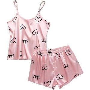 CSSHNL Satijnen Pyjama Set Dames Satijn Zijde Kant Cami Vest Shorts Lingerie Pyjama Set Zomer Vrouwen Pyjama Sets Tweedelige set Pijama Voor Vrouw Dames Pyjama Set, F Roze, XL