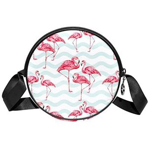 Flamingo's Patroon Lichtblauwe Chevron Strepen Crossbody Tas Messenger Bag Purse voor Vrouwen, Meerkleurig, 6.7x6.7x2.3 in, Sling Rugzakken