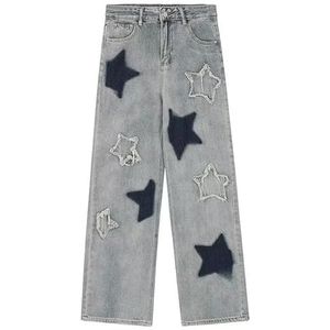 Retro Splicing Losse Wijde Pijpen Jeans voor Vrouwen, Y2k Leuke Kleding Tieners Cargo Broek,Light blue,L