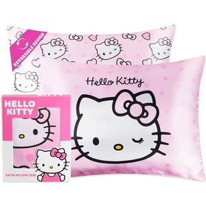 Hello Kitty Satijnen kussensloop voor haar huid voordelen voor meisjes tieners vrouwen Kawaii 48 x 66 cm koeling zachte ritssluiting slaapkamer decor, schoonheid geschenken voor haar