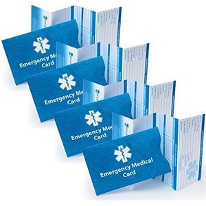 Medische noodwaarschuwingsinformatie, ID-portefeuille-kaarten met beschermende Tyvek-hoezen - herkenbaar levenssymbool voor eerstehulpverleners, zakformaat, 4 stuks