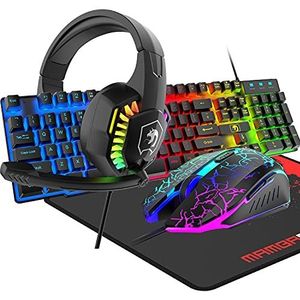 Bedrade 104 toetsen Gaming Toetsenbord Muis, 3D Stereo Gaming Headset Combo met Multi RGB Backlight Ergonomische Verstelbare Microfoon 2400 DPI Muizen Grote Muizen Waterdicht voor PC Mac Gamer Kantoor