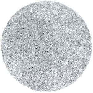 Hoogpolig Vloerkleed, Kleur Zilvere kleur, Unicolor - Monochroom, 107684, Vloerkleed Rond, Vloerkleed woonkamer-eetkamer, 160 cm Rond