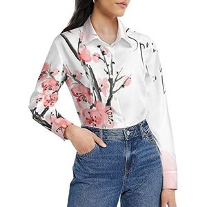 Japans kersenbloesem damesshirt met lange mouwen en knoopsluiting casual werkshirts tops L