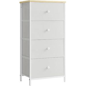 SONGMICS Commode, opbergkast met 4 stoffen laden, metalen frame, hoog en smal, wit-eiken LTS314W57