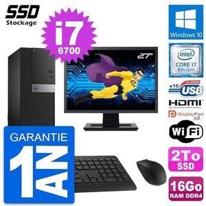 Dell PC Tower 5050, display 27 inch, Intel i7-6700, RAM, 16 GB, SSD, 2 TB, HDMI, Windows 10, wifi (gereviseerd)