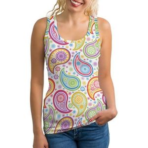 Kleurrijke Paisley Patroon Lichtgewicht Tank Top voor Vrouwen Mouwloze Workout Tops Yoga Racerback Running Shirts M