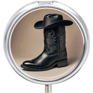 Cowboyhoed westernlaarzen pillendoosje 3 compartimenten reisgeneeskunde pillenorganisator 3x per dag draagbare vitamine-organizer met spiegel kleine pillendoos voor portemonnee en zak, schattige