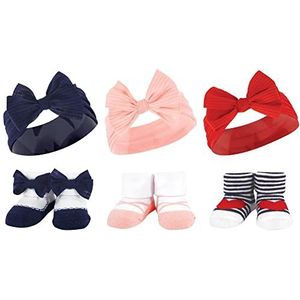 Hudson Baby Infant Girl Headband and Socks Giftset, Red Blue Bows, One Size