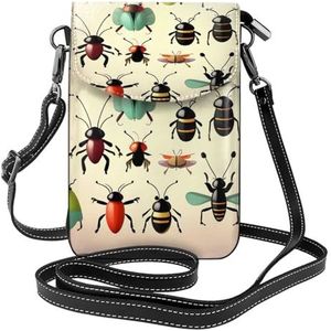 chenfandi Cartoon kleine insecten ritssluiting crossbody tas, &* vrouwen schoudertas met kaartsleuf, verwijderbare schouderriem, 19,2 x 12,5 cm., Zwart, Eén maat