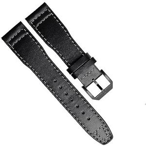 INSTR 20mm 21mm Kalf Lederen Horlogeband voor IWC Pilot Mark XVIII IW327004 IW377714 Horloge Band Bruin Zwart Mannen armband (Color : Black White Black, Size : 20mm)