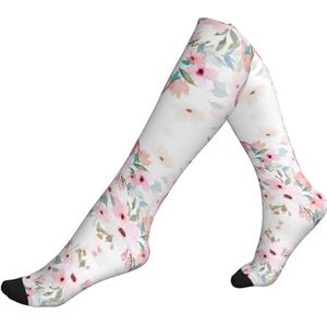 DEXNEL Bloemen Met Flamingo Compressie Sokken Voor Mannen Vrouwen 20-30 Mmhg Compressie Sokken Voor Sport Ondersteuning Sokken, 1 zwart, Eén Maat
