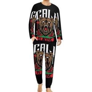 The California Republic Bear comfortabele herenpyjama set ronde hals lange mouwen loungewear met zakken 6XL