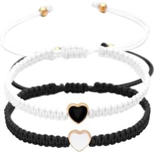 2-delige set hartvormige armbanden voor mannen en vrouwen, hartvormige bedels, verstelbare bijpassende armbanden, afstudeerseizoen ruilgeschenken voor besties en vrienden, Medium, synthetische vezels