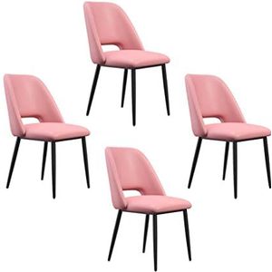 GEIRONV Zwarte benen Keuken Eetkamerstoelen Set van 4, Lounge Meeting Office Computer Chair Pu Lederen woonkamer zijstoel Eetstoelen (Color : Pink)