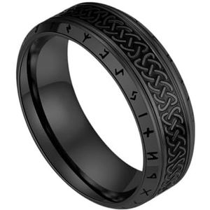 Viking Celtic Knot Rune Band Ring Voor Mannen Vrouwen - Noorse Vintage RVS Keltische Ring - Handgemaakte Metalen Middeleeuwse Ierse Knoop Trouwring Sieraden (Color : Black, Size : 10)