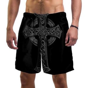 PAFEFO Nieuwigheid boardshorts voor heren, strandvakantie, feest, sneldrogende badpakken met zwarte vorm van een kruis ontwerpen, Zwarte vorm van een kruis, L