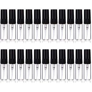 Enslz 3 ml Navulbare parfumverstuivers, Mini, lege, transparante, hervulbare glazen verstuivers in reisformaat, 35 stuks (3 ml, zwart)