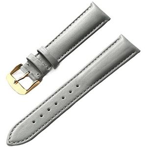 QtthZZr Horlogebandje van echt leer voor mannen en vrouwen, 14-24 mm, zachte en comfortabele reservearmband, roodbruin, blauw, grijsgoud, 17 mm